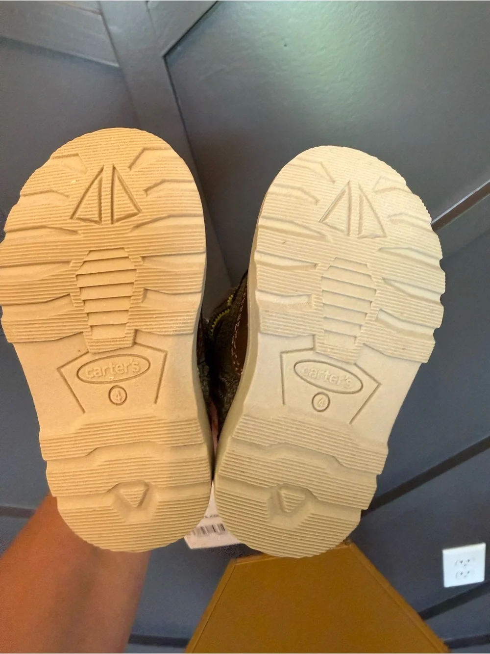 Carter's Brown and Olive Kids Lace-Up Boots with Yellow Laces